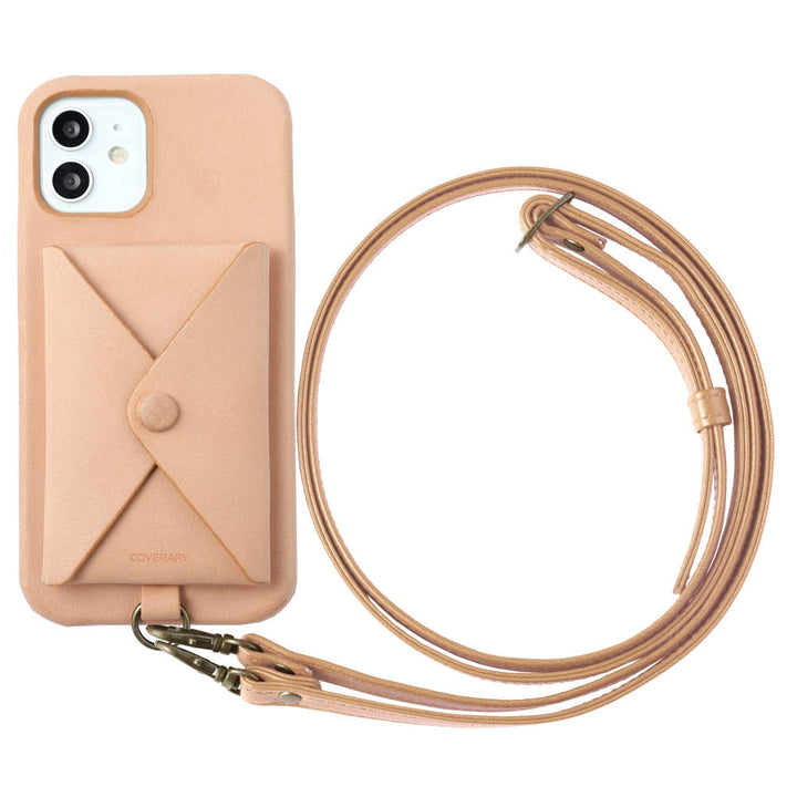 本革 栃木レザー 蓋ありポケット ショルダーストラップ付き 背面ケース iPhoneシリーズ