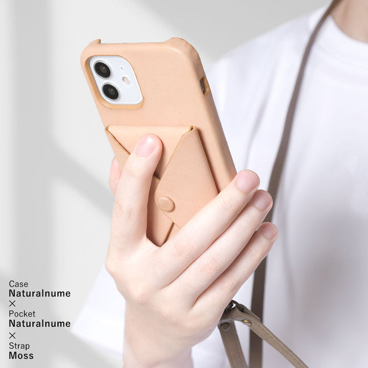 本革 栃木レザー 蓋ありポケット ショルダーストラップ付き 背面ケース iPhoneシリーズ