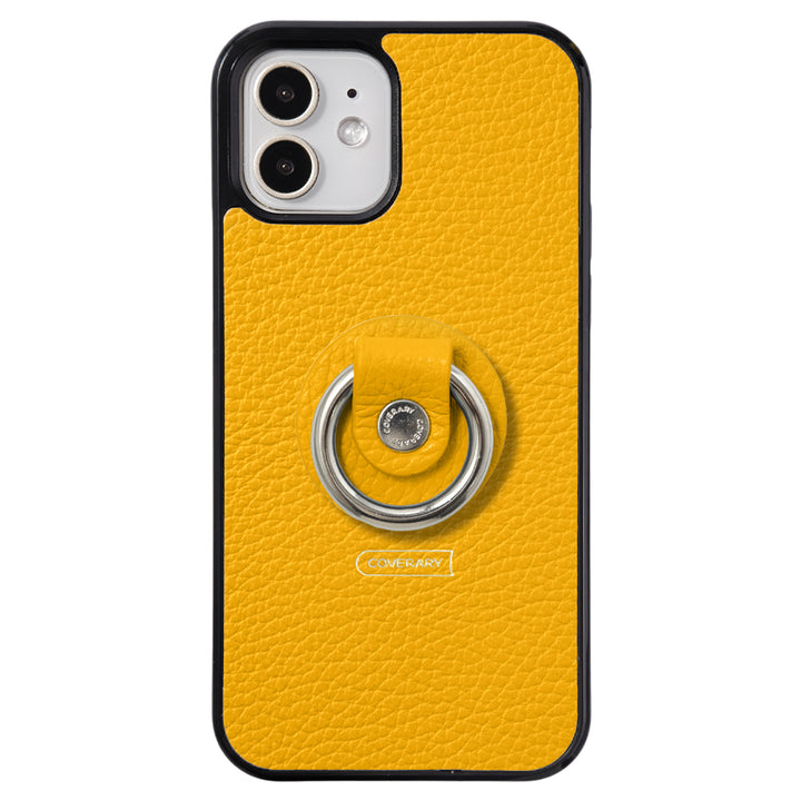Cuir véritable 32 couleurs cuir italien grainé avec anneau pour smartphone coque arrière (type à coller uniquement à l'arrière)
