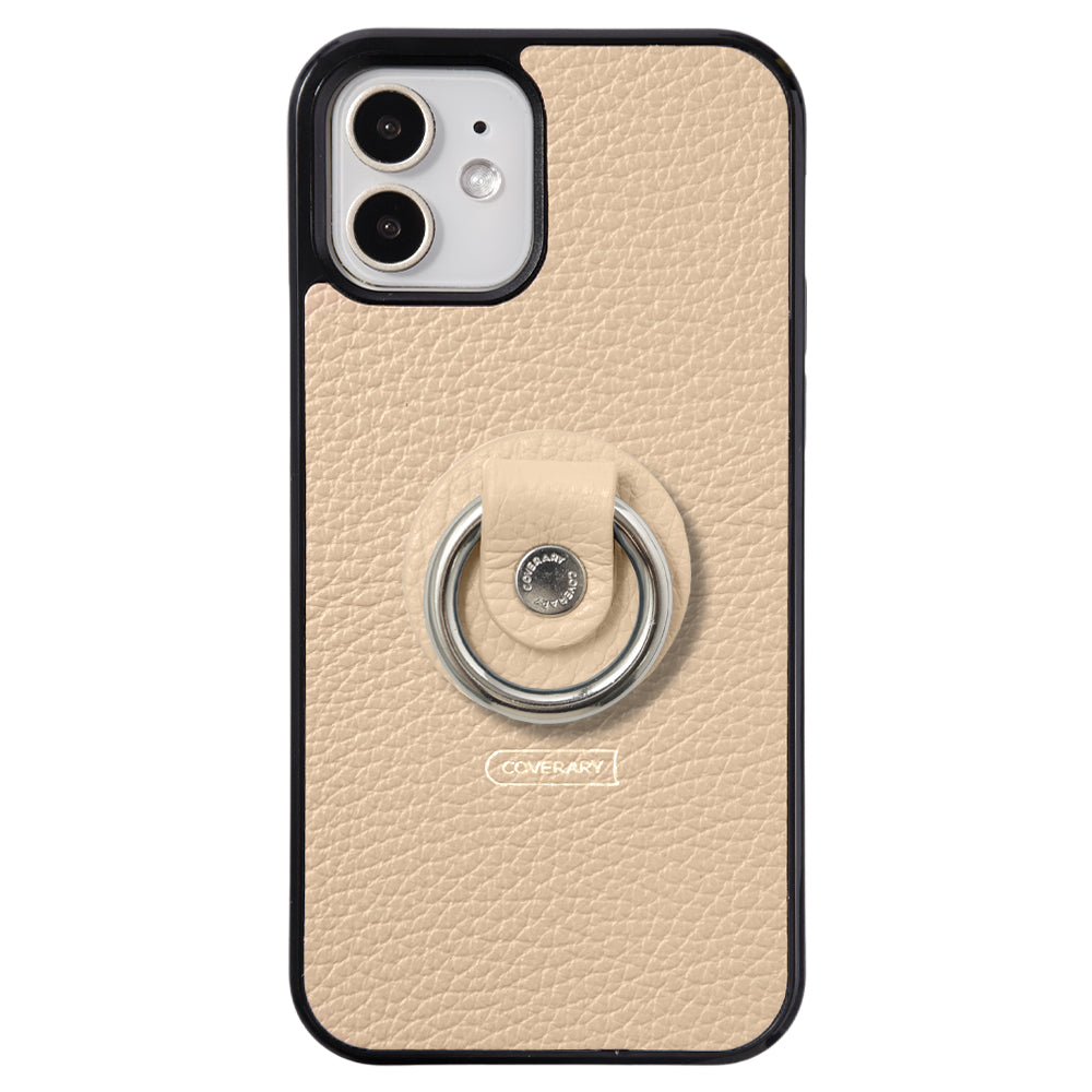 Cuir véritable 32 couleurs cuir italien grainé avec anneau pour smartphone coque arrière (type à coller uniquement à l'arrière)