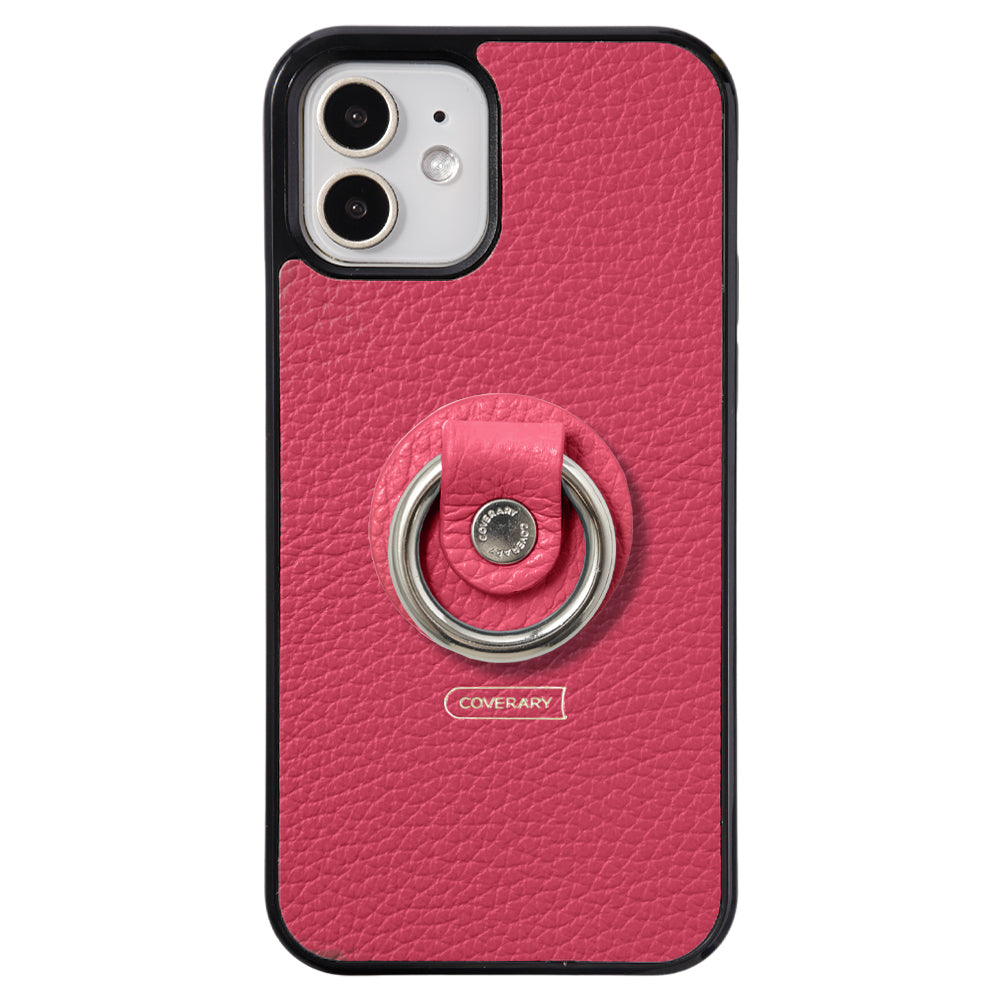 Cuir véritable 32 couleurs cuir italien grainé avec anneau pour smartphone coque arrière (type à coller uniquement à l'arrière)
