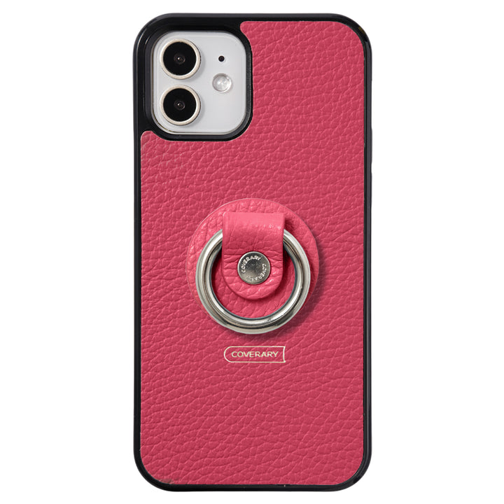 Cuir véritable 32 couleurs cuir italien grainé avec anneau pour smartphone coque arrière (type à coller uniquement à l'arrière)