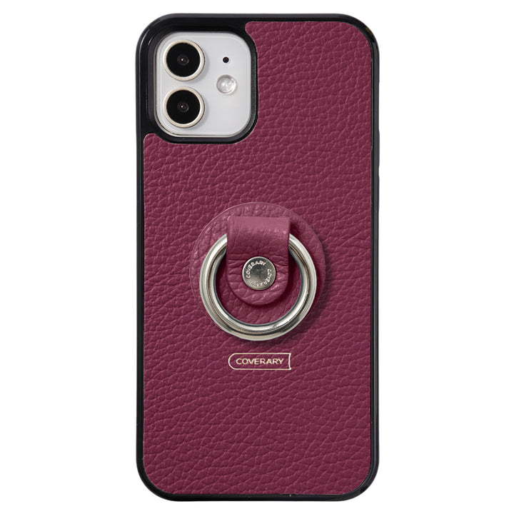 Cuir véritable 32 couleurs cuir italien grainé avec anneau pour smartphone coque arrière (type à coller uniquement à l'arrière)