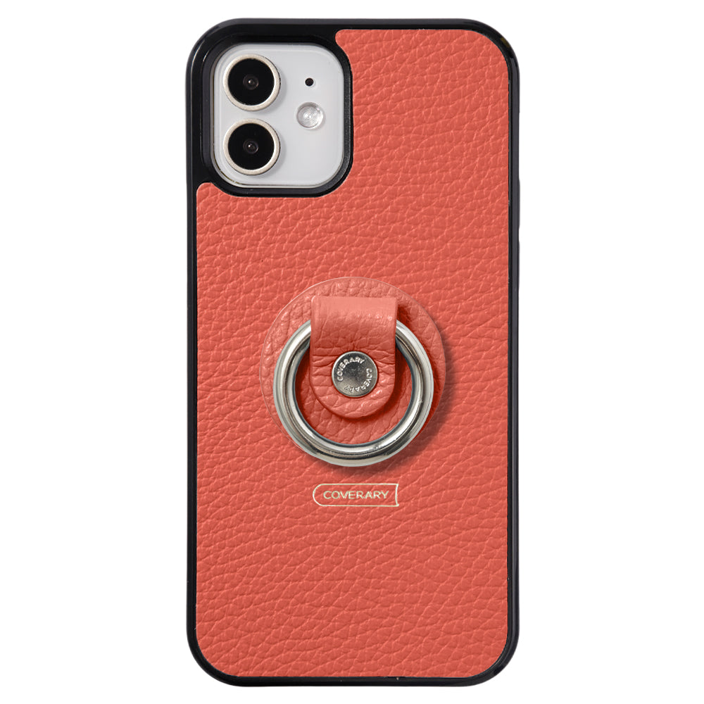 Cuir véritable 32 couleurs cuir italien grainé avec anneau pour smartphone coque arrière (type à coller uniquement à l'arrière)