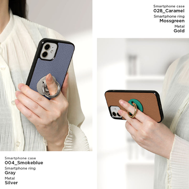 Cuir véritable 32 couleurs cuir italien grainé avec anneau pour smartphone coque arrière (type à coller uniquement à l'arrière)