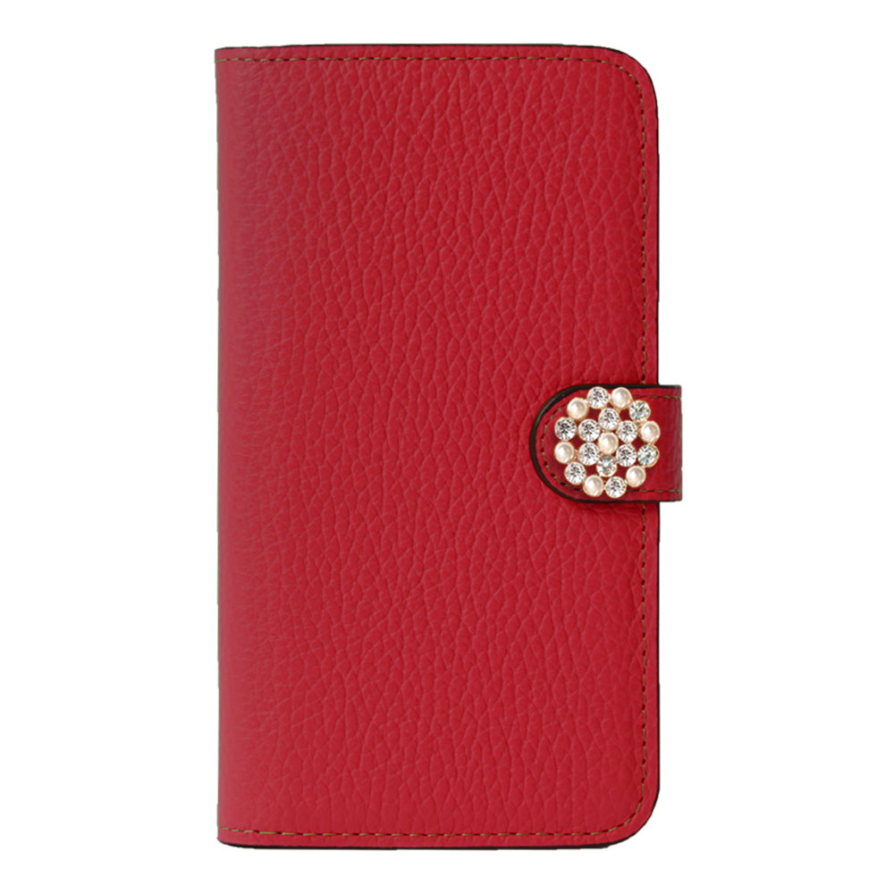 Genuine leather 32 colors Italian shrink leather crystal pearl deco notebook-style case (with belt) AQUOS series