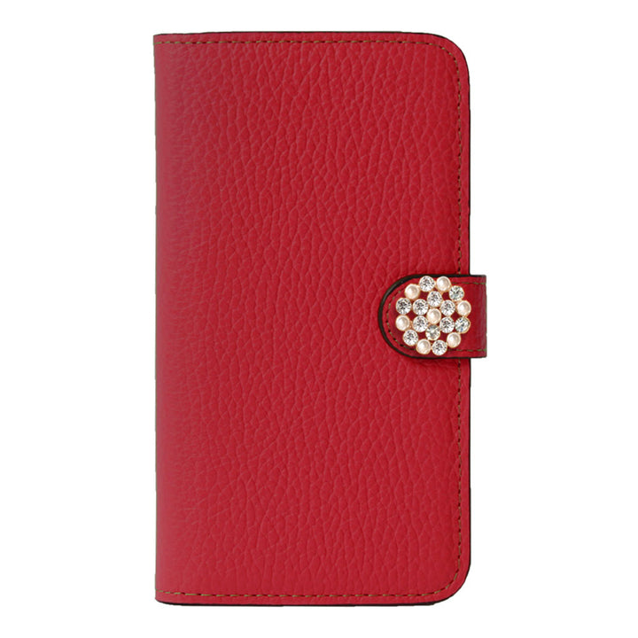 Genuine leather 32 colors Italian shrink leather crystal pearl deco notebook-style case (with belt) AQUOS series