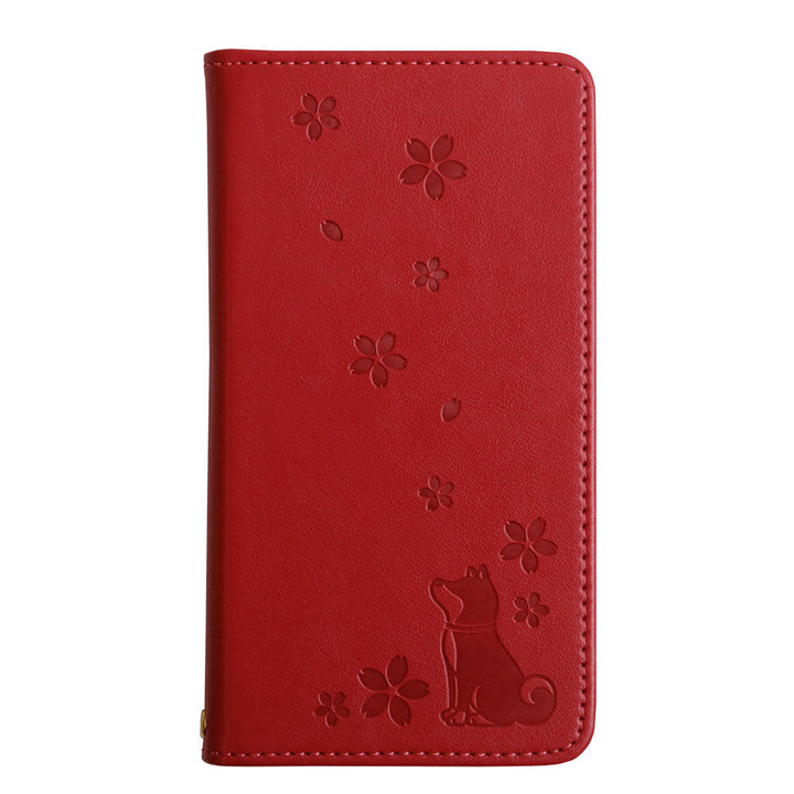 ヴィーガンレザー 犬柄 エンボス 手帳型ケース Galaxyシリーズ