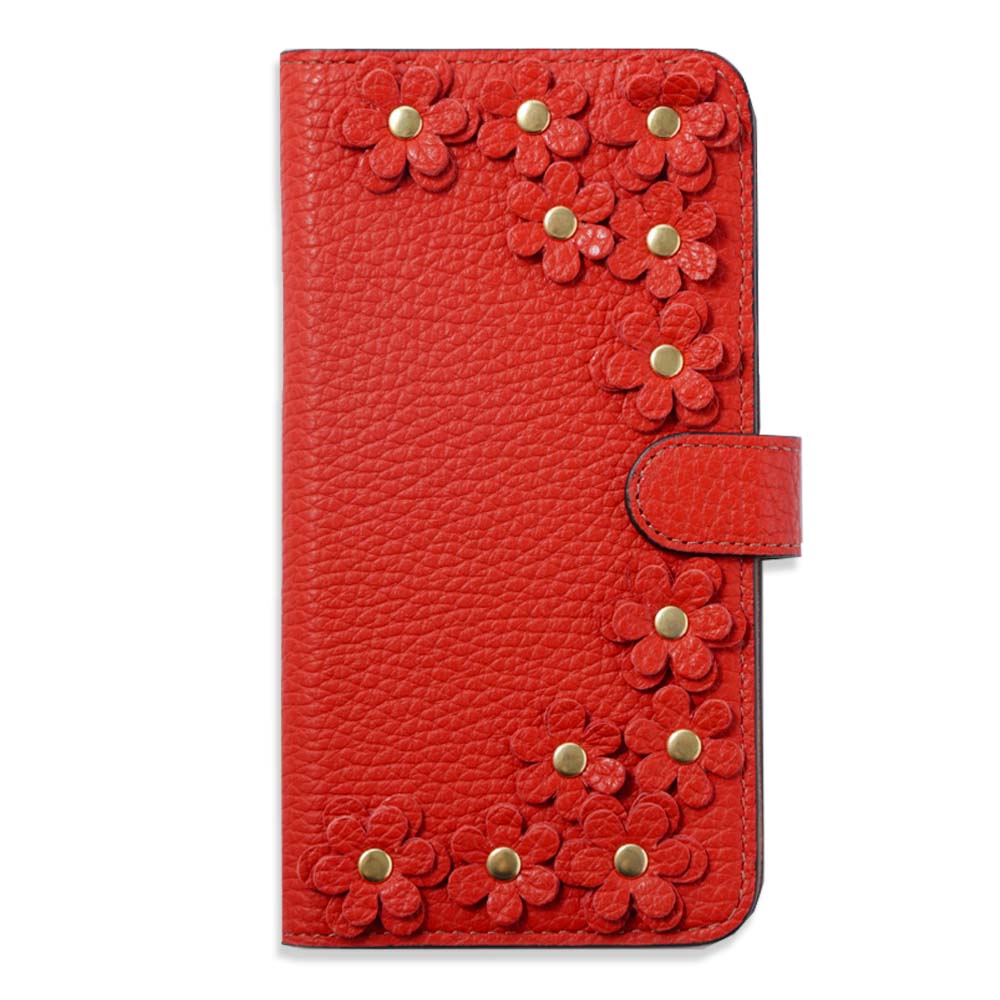 Genuine leather 32 colors Italian shrink leather flower motif notebook-style case (with belt) Xperia series