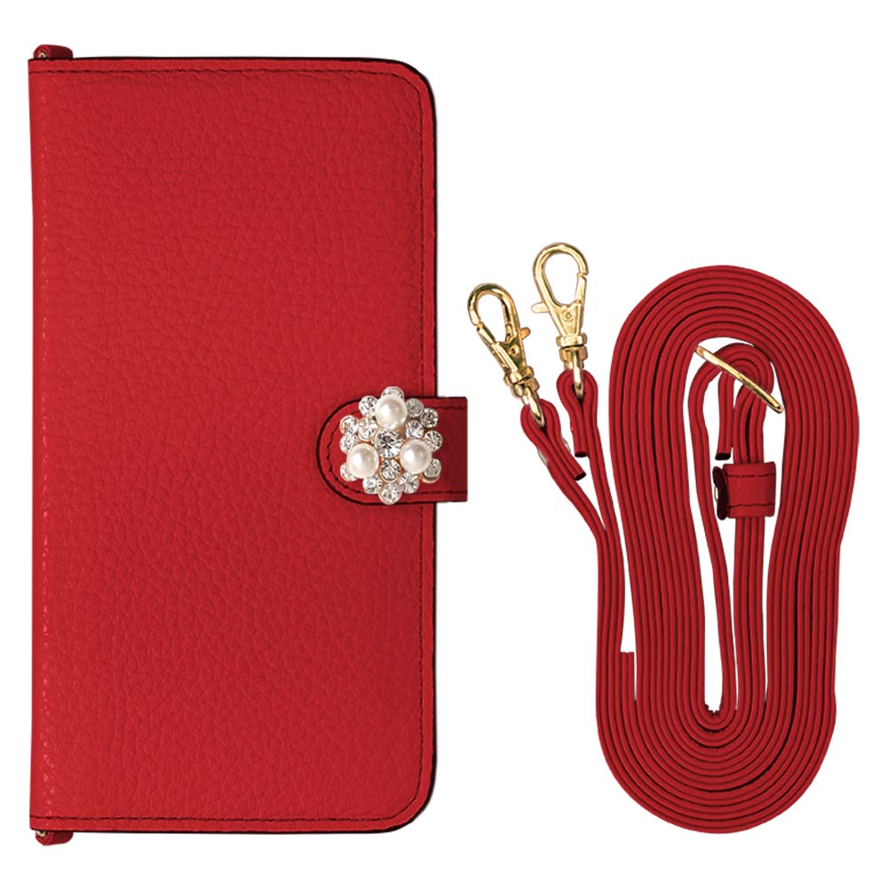 Cuir véritable 32 couleurs cuir italien grainé avec bandoulière décoration perle cristal étui portefeuille (avec ceinture) série Xperia