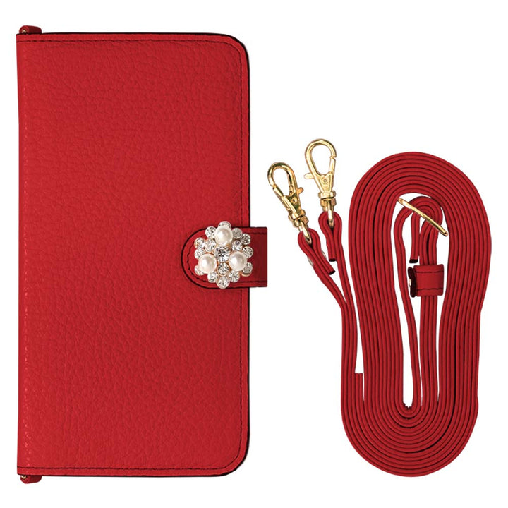 Cuir véritable 32 couleurs cuir italien grainé avec bandoulière décoration perle cristal étui portefeuille (avec ceinture) série Xperia