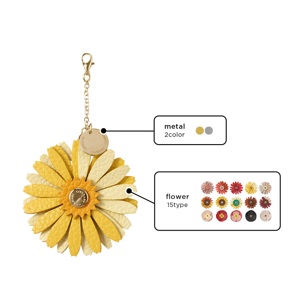 Accessoire cuir véritable cuir italien grainé charme fleur