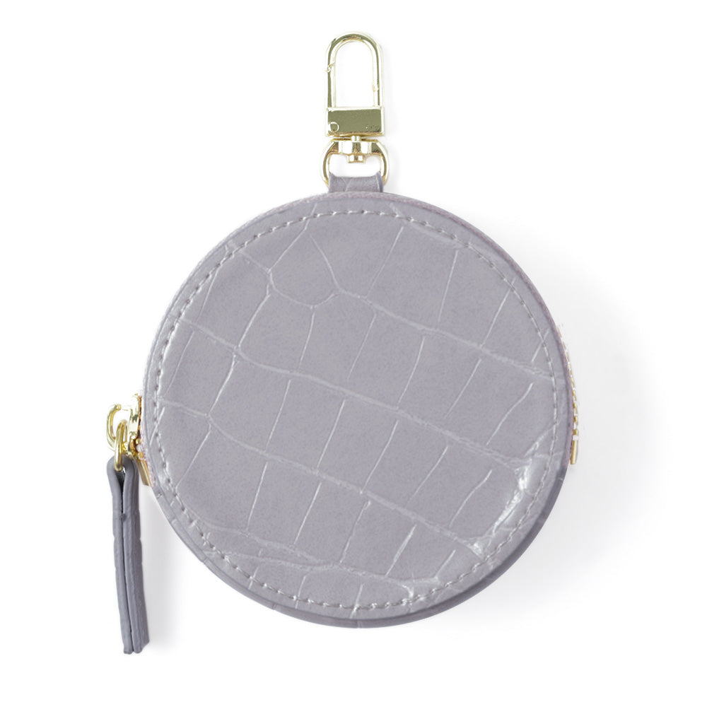 Vegan leather crocodile pattern pastel round pouch