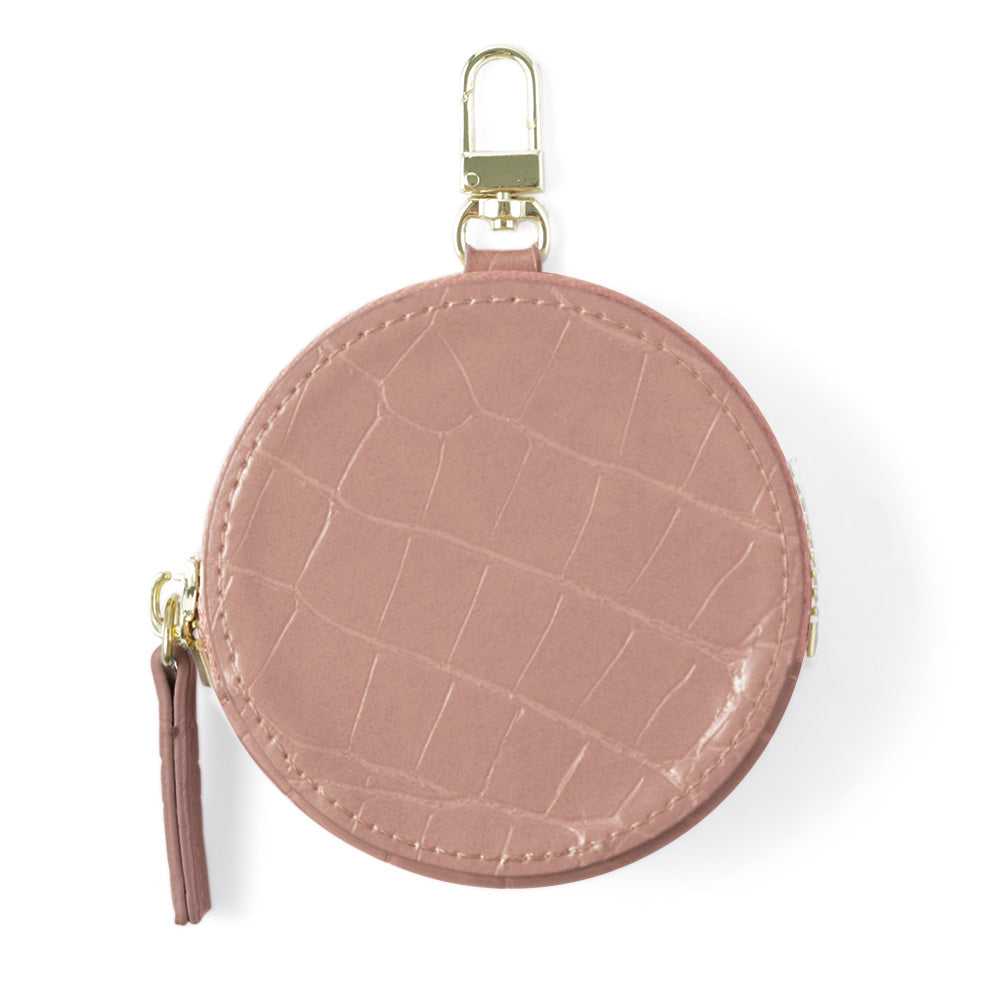 Vegan leather crocodile pattern pastel round pouch