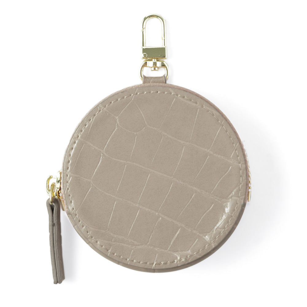 Vegan leather crocodile pattern pastel round pouch