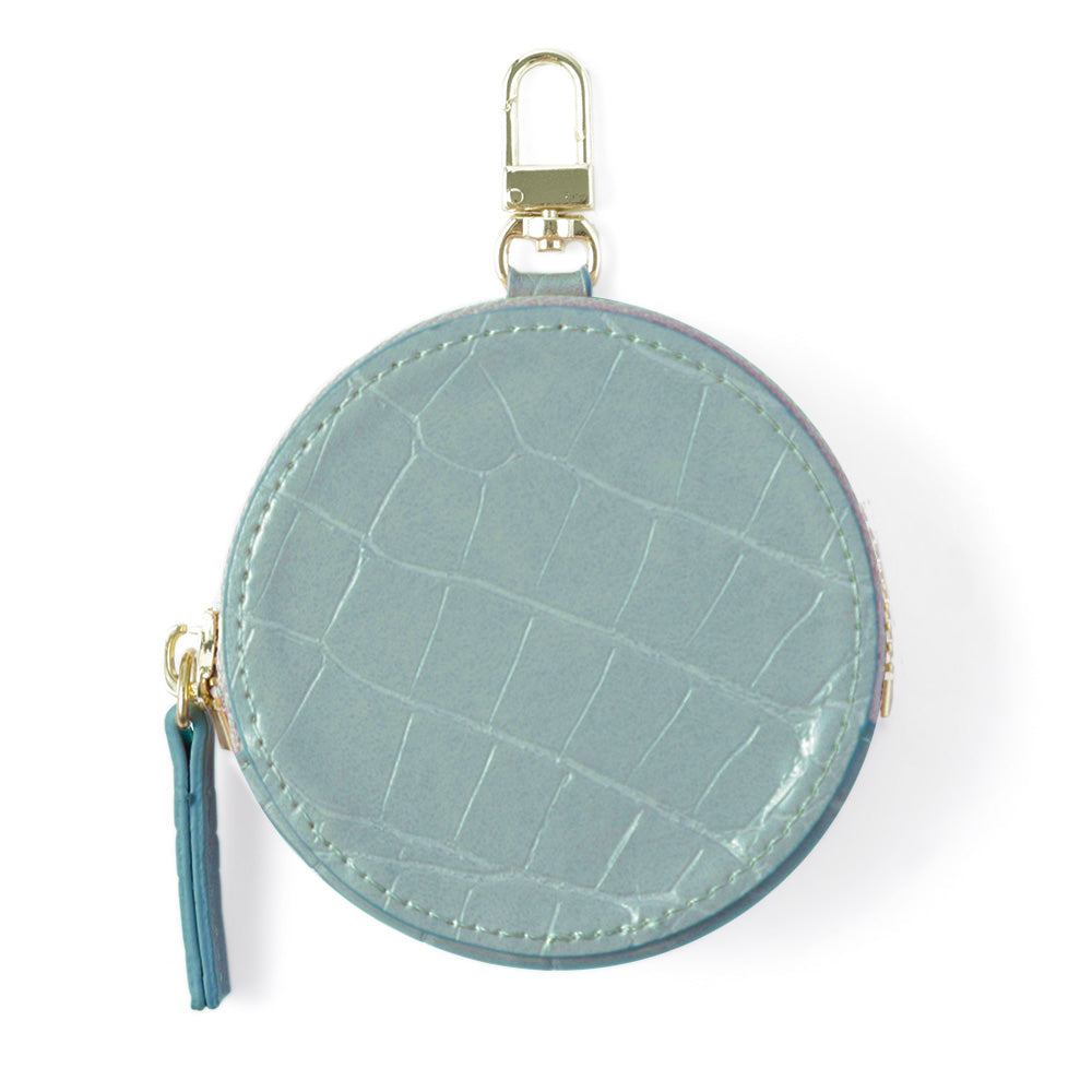 Vegan leather crocodile pattern pastel round pouch