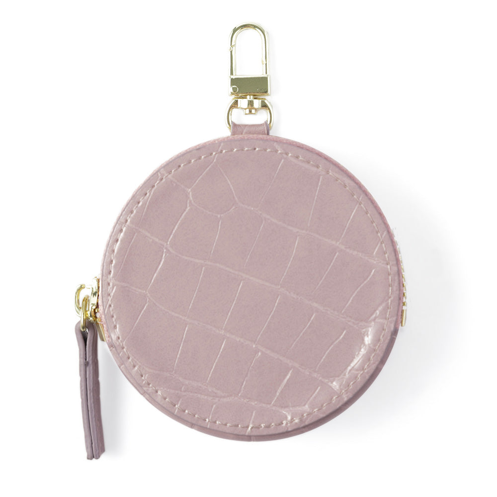 Vegan leather crocodile pattern pastel round pouch