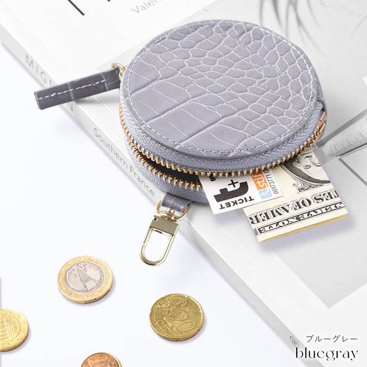Vegan leather crocodile pattern pastel round pouch