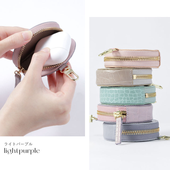 Vegan leather crocodile pattern pastel round pouch