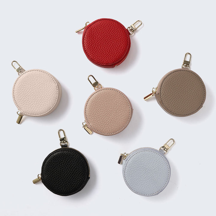 Pochette ronde en cuir véritable italien grainé