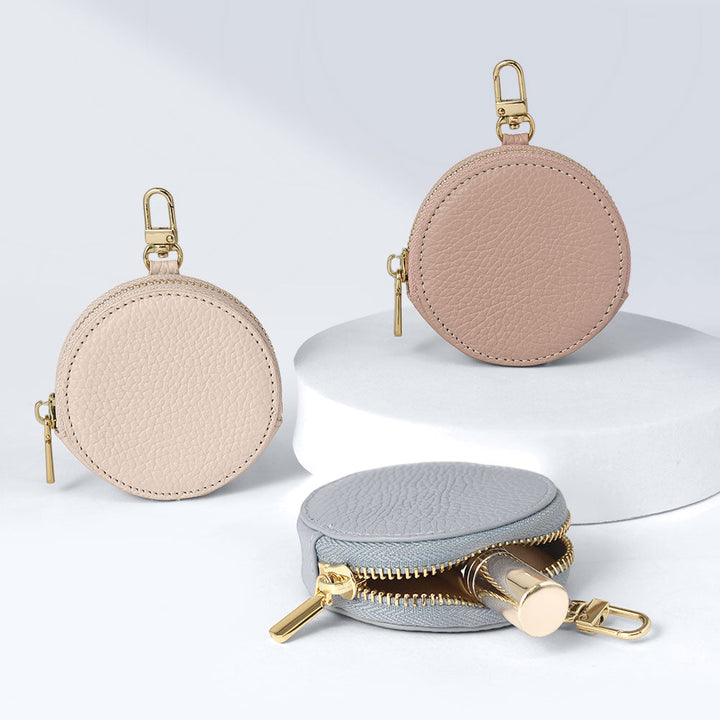 Pochette ronde en cuir véritable italien grainé