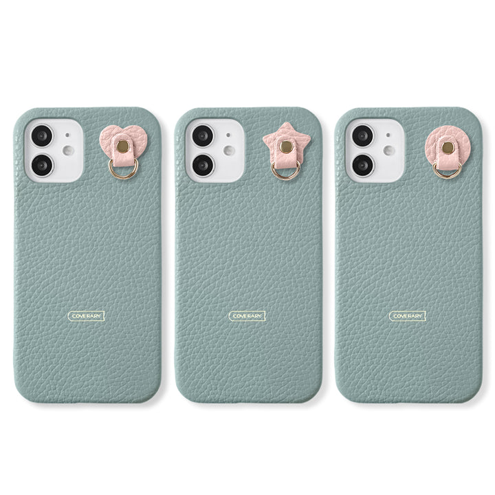 Cuir véritable 32 couleurs cuir italien grainé avec porte-charm arrière coque