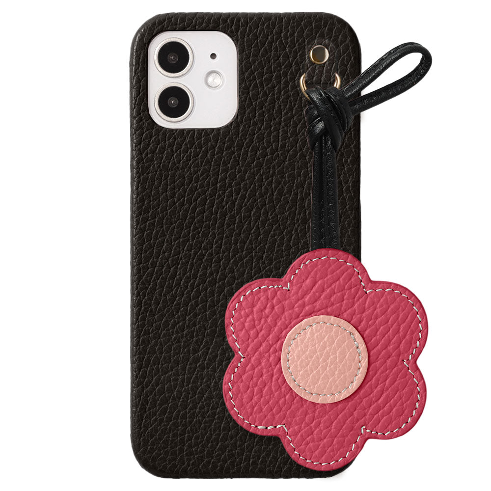 本革 32色 イタリアンシュリンクレザー フラワーミラー紐チャーム 背面ケース Galaxyシリーズ