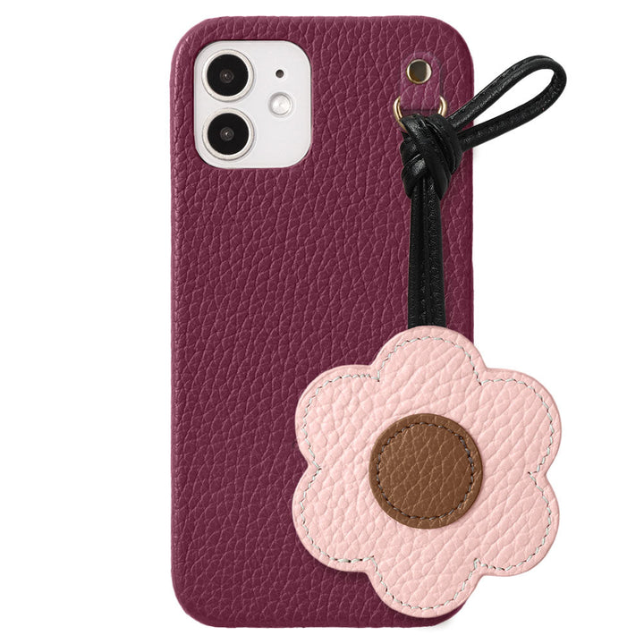 Cuir véritable 32 couleurs Cuir italien grainé Charme fleur avec cordon Coque arrière Série AQUOS