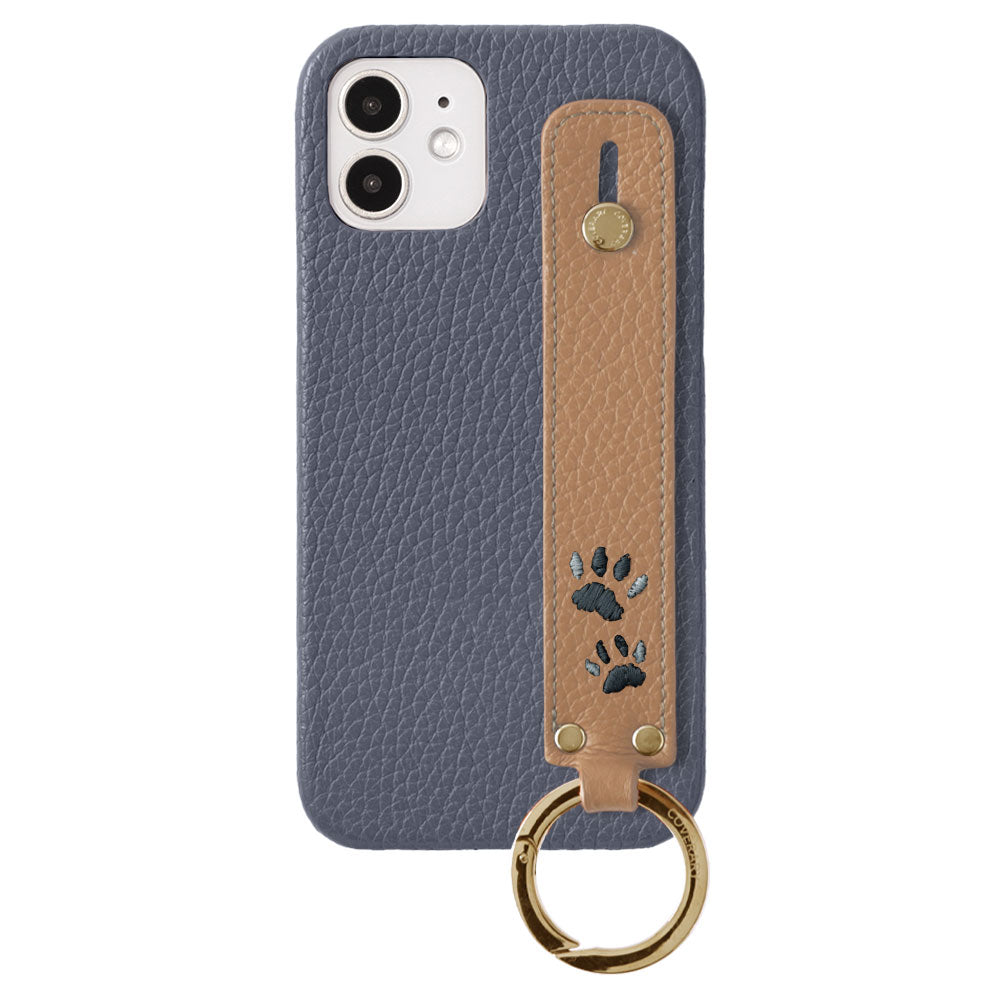 Genuine Leather 32 Colors Italian Shrink Leather Paw Pad Embroidery Design Hand Strap Attached Back Case for iPhone Series