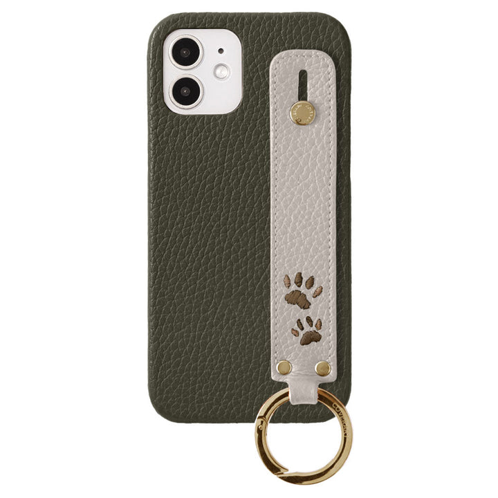 Genuine Leather 32 Colors Italian Shrink Leather Paw Pad Embroidery Design Hand Strap Attached Back Case for iPhone Series