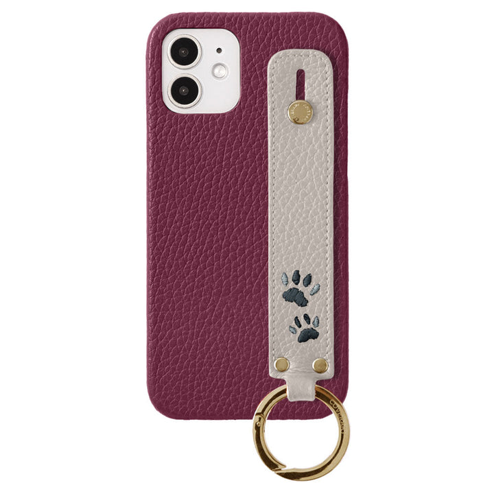 Genuine Leather 32 Colors Italian Shrink Leather Paw Pad Embroidery Design Hand Strap Attached Back Case for iPhone Series