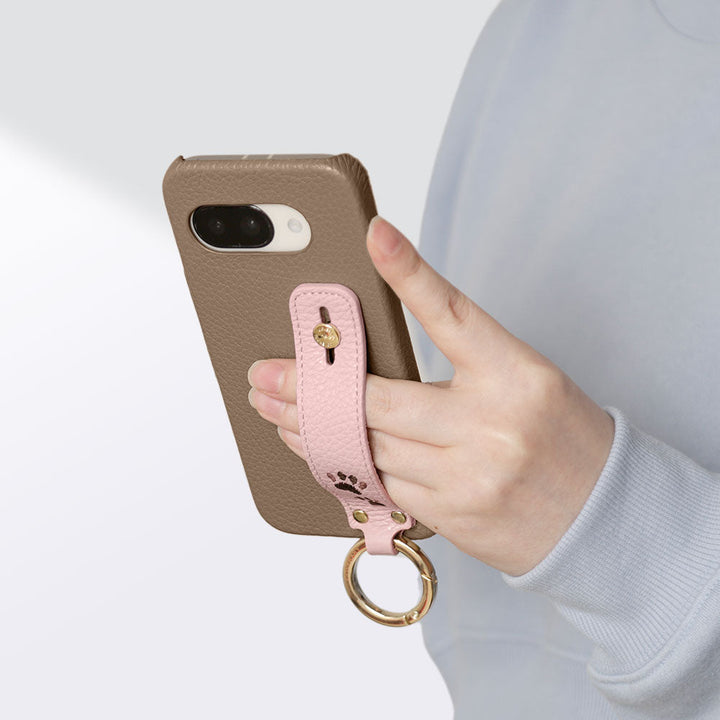 Genuine Leather 32 Colors Italian Shrink Leather Paw Pad Embroidery Design Hand Strap Attached Back Case for iPhone Series