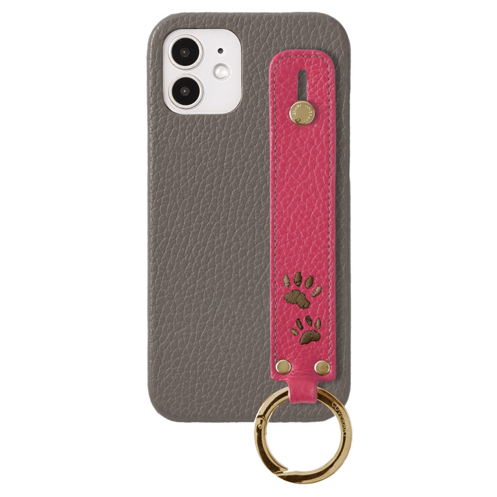 Genuine Leather 32 Colors Italian Shrink Leather Paw Pad Embroidery Design Hand Strap Attached Back Case for iPhone Series
