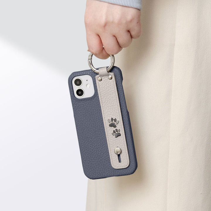 Genuine Leather 32 Colors Italian Shrink Leather Paw Pad Embroidery Design Hand Strap Attached Back Case for iPhone Series