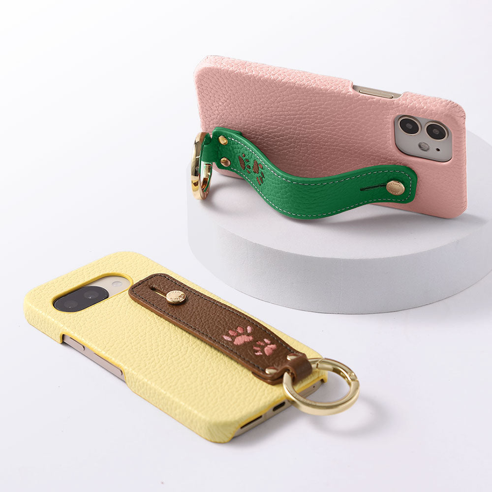 Genuine Leather 32 Colors Italian Shrink Leather Paw Pad Embroidery Design with Hand Strap Back Case Galaxy Series