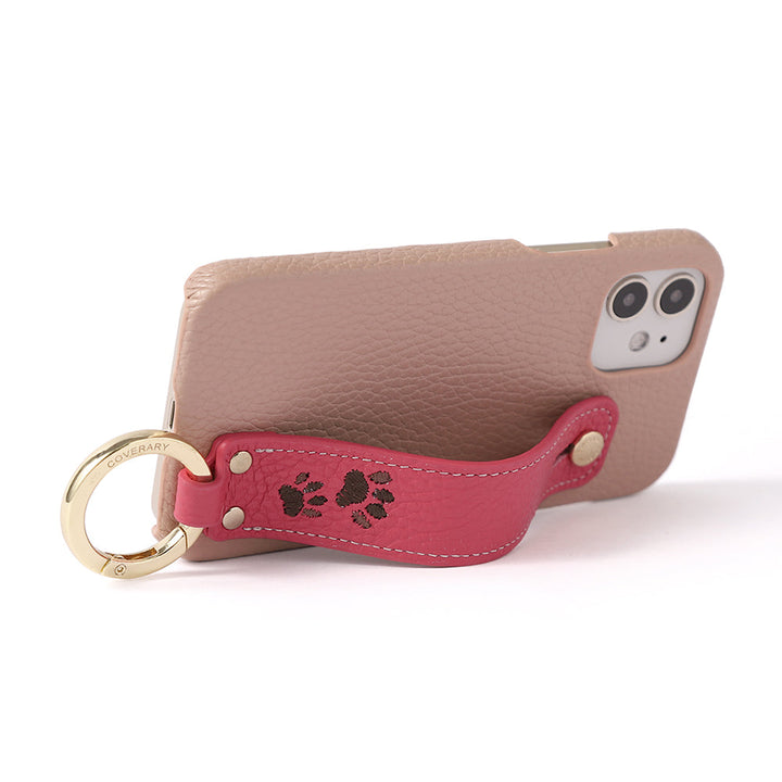 Genuine Leather 32 Colors Italian Shrink Leather Paw Pad Embroidery Design Hand Strap Attached Back Case AQUOS Series
