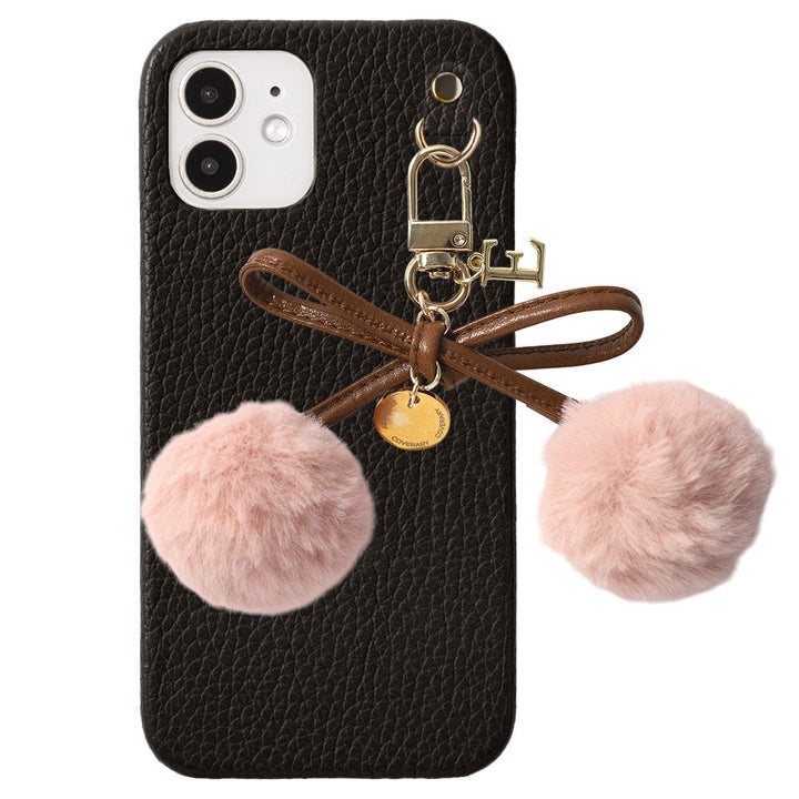 Cuir véritable 32 couleurs Cuir italien grainé Initiales Charm ruban en fourrure avec lacet en cuir Coque arrière pour la série Google Pixel