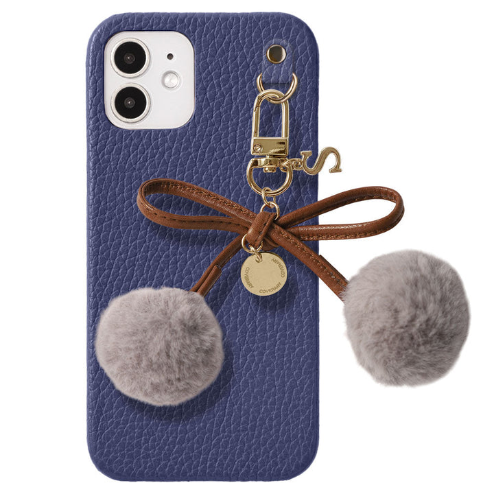 Cuir véritable 32 couleurs Cuir italien grainé Initiales Charm ruban en fourrure avec lacet en cuir Coque arrière pour la série Google Pixel