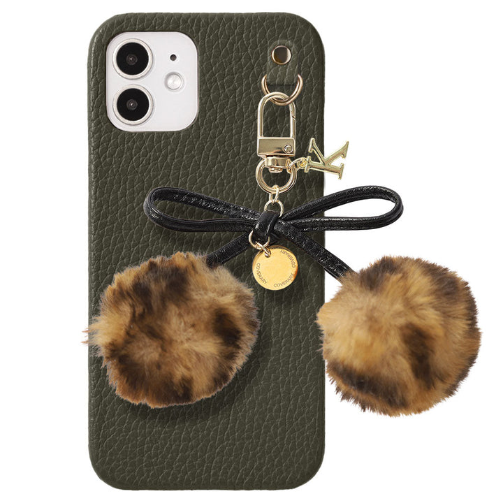Cuir véritable 32 couleurs Cuir italien grainé Initiales Charm ruban en fourrure avec lacet en cuir Coque arrière pour la série Google Pixel