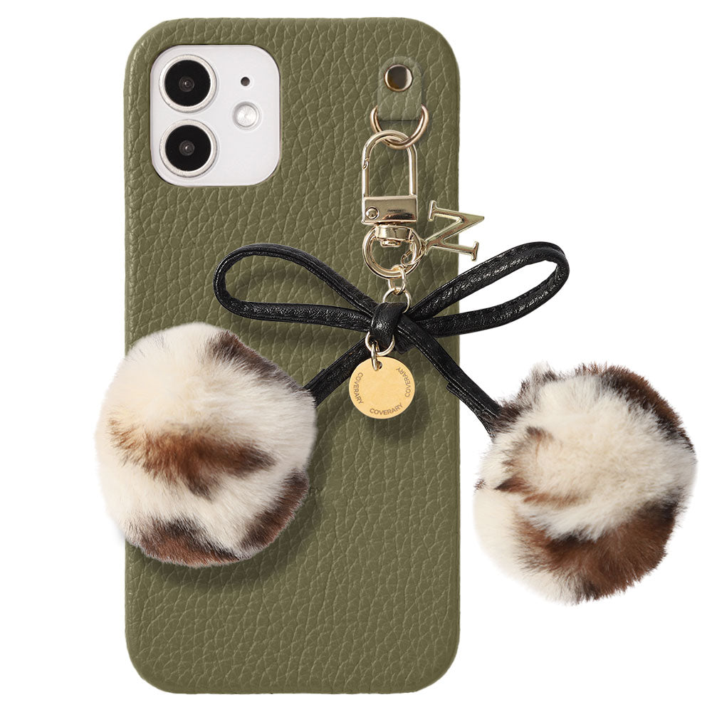 Cuir véritable 32 couleurs Cuir italien grainé Initiales Charm ruban en fourrure avec lacet en cuir Coque arrière pour la série Google Pixel