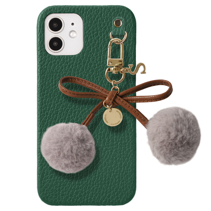 Cuir véritable 32 couleurs Cuir italien grainé Initiales Charm ruban en fourrure avec lacet en cuir Coque arrière pour la série Google Pixel