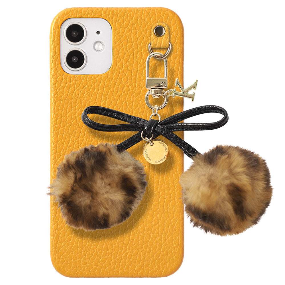 Cuir véritable 32 couleurs Cuir italien grainé Initiales Charm ruban en fourrure avec lacet en cuir Coque arrière pour la série Google Pixel