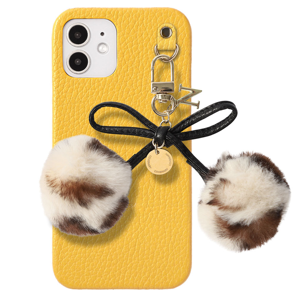 Cuir véritable 32 couleurs Cuir italien grainé Initiales Charm ruban en fourrure avec lacet en cuir Coque arrière pour la série Google Pixel