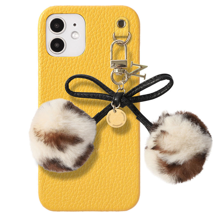 Cuir véritable 32 couleurs Cuir italien grainé Initiales Charm ruban en fourrure avec lacet en cuir Coque arrière pour la série Google Pixel