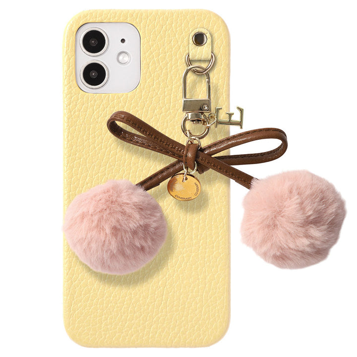 Cuir véritable 32 couleurs Cuir italien grainé Initiales Charm ruban en fourrure avec lacet en cuir Coque arrière pour la série Google Pixel