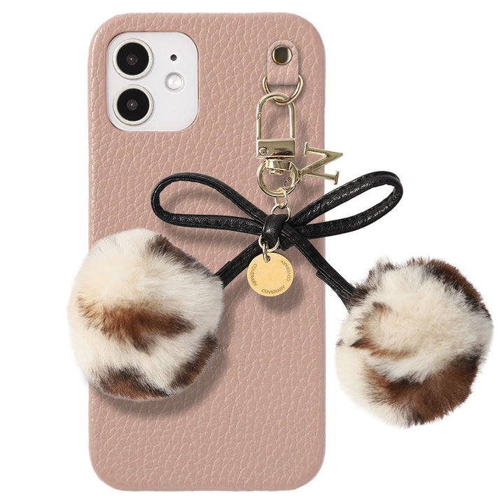 Cuir véritable 32 couleurs Cuir italien grainé Initiales Charm ruban en fourrure avec lacet en cuir Coque arrière pour la série Google Pixel