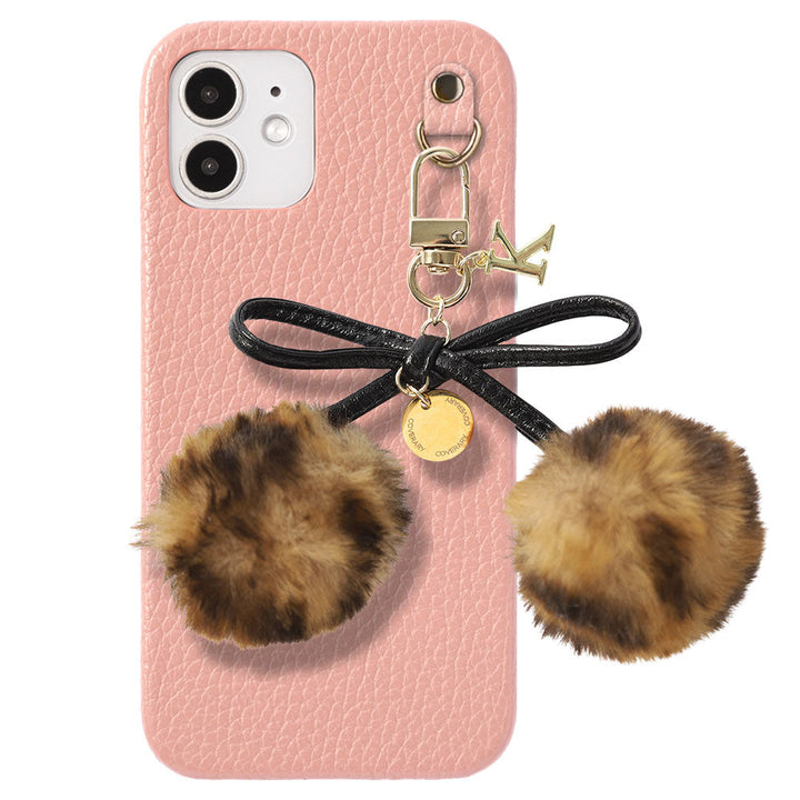 Cuir véritable 32 couleurs Cuir italien grainé Initiales Charm ruban en fourrure avec lacet en cuir Coque arrière pour la série Google Pixel