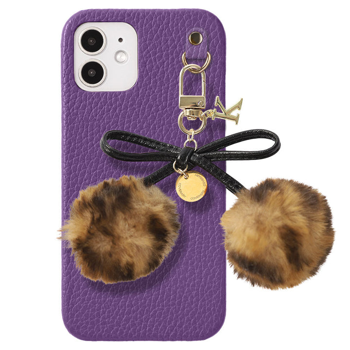 Cuir véritable 32 couleurs Cuir italien grainé Initiales Charm ruban en fourrure avec lacet en cuir Coque arrière pour la série Google Pixel