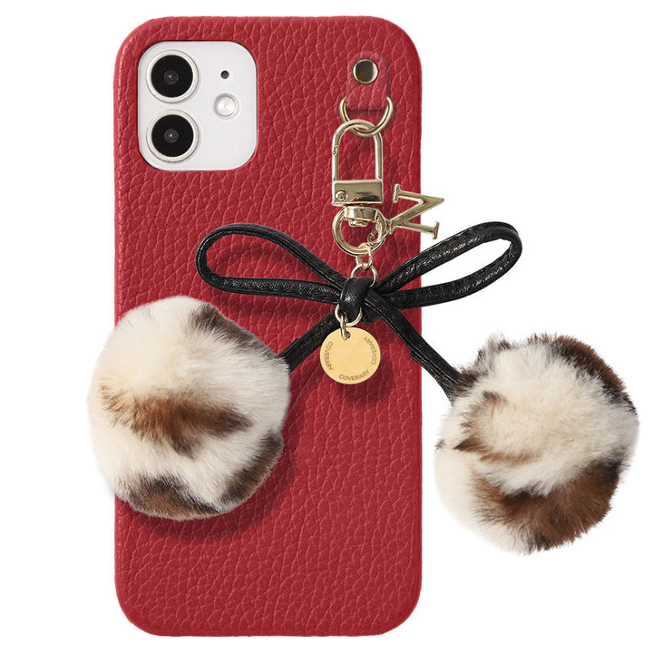 Cuir véritable 32 couleurs Cuir italien grainé Initiales Charm ruban en fourrure avec lacet en cuir Coque arrière pour la série Google Pixel
