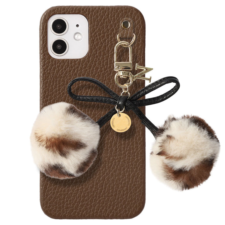 Cuir véritable 32 couleurs Cuir italien grainé Initiales Charm ruban en fourrure avec lacet en cuir Coque arrière pour la série Google Pixel